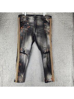 Legacy Edition Jeans Mens 38x32 Black Stretch Paint Splatter Skinny